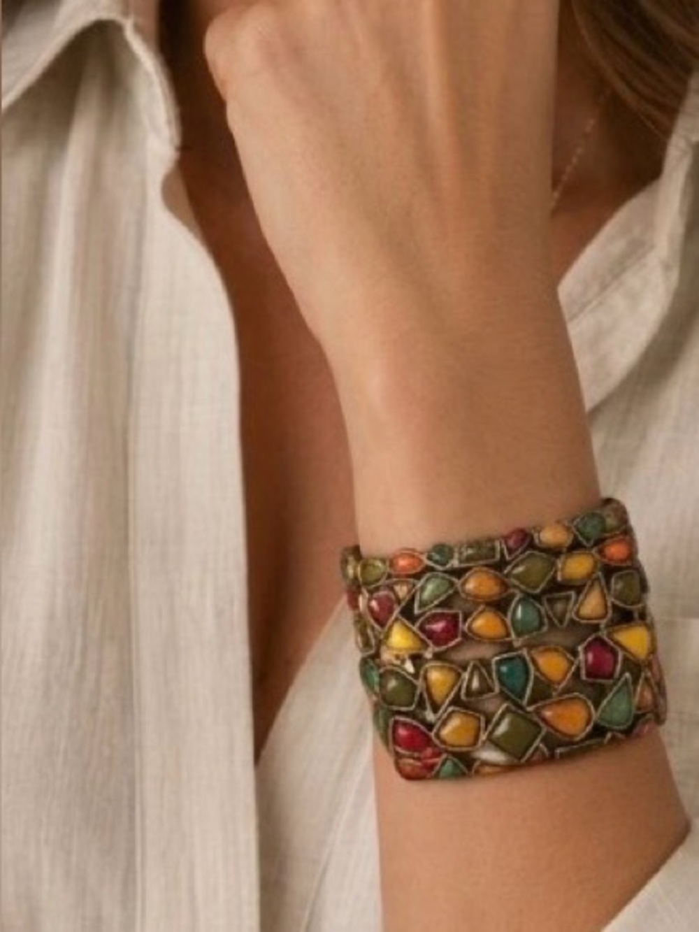 Lia Sophia "Mosaic" multi-color geometric stretch cuff bracelet